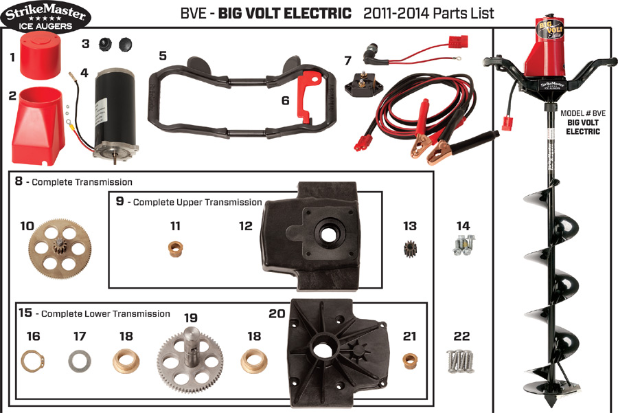 Strikemaster BVE (Big Volt Electric) Series 2011-2014 Ice Auger Parts